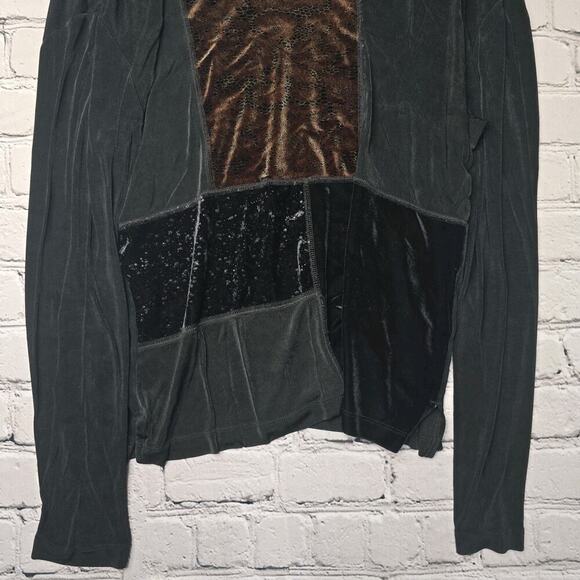 Vintage Chicos Travelers 90s Boho Patchwork Velvet Accent Blouse Size 2 - Picture 3 of 12